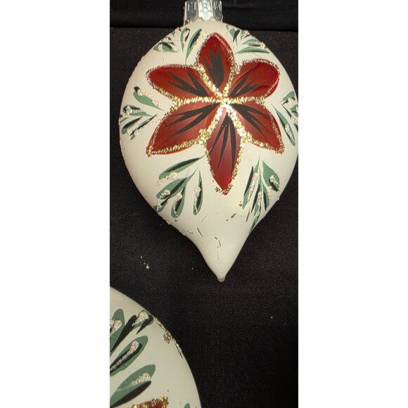 Vintage Christmas Classics Commodore Hand Decorated Poinsettia Glass Ornaments - Picture 15 of 16
